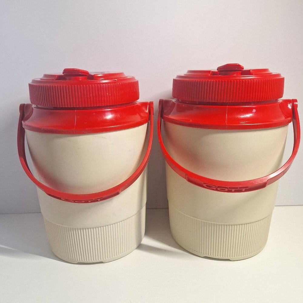 Pizza Hut Insulated Thermos Half Gallon Red Tan Cooler Handles 80s Lot - Picture 2 of 7